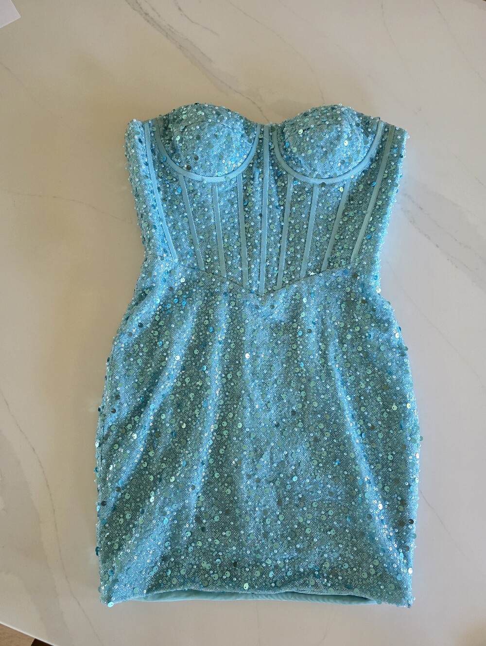 Portia and Scarlett Sparkling Blue Sequin Corset Mini Dress